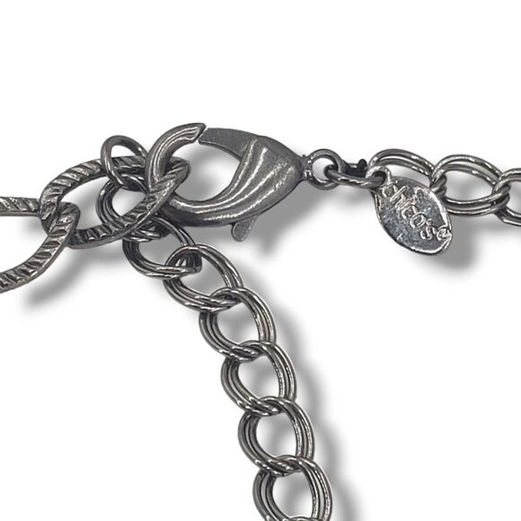 Chico's Gunmetal Gray Chain Faux Pearl Smoke Rhinestone Satellite Bead Necklace - Picture 6 of 8